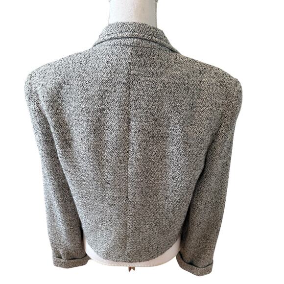 Vintage KRIZIA Italian Cropped Boxy Textured Blazer Black White 6 - Picture 4 of 5